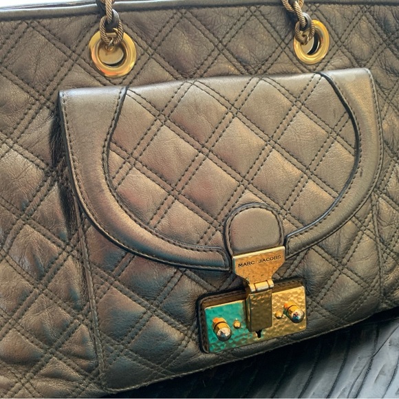 Marc Jacobs Astor Leather Quilted Shoulder Tote Bag Metallic - Picture 7 of 14